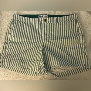 Green seersucker-striped shorts